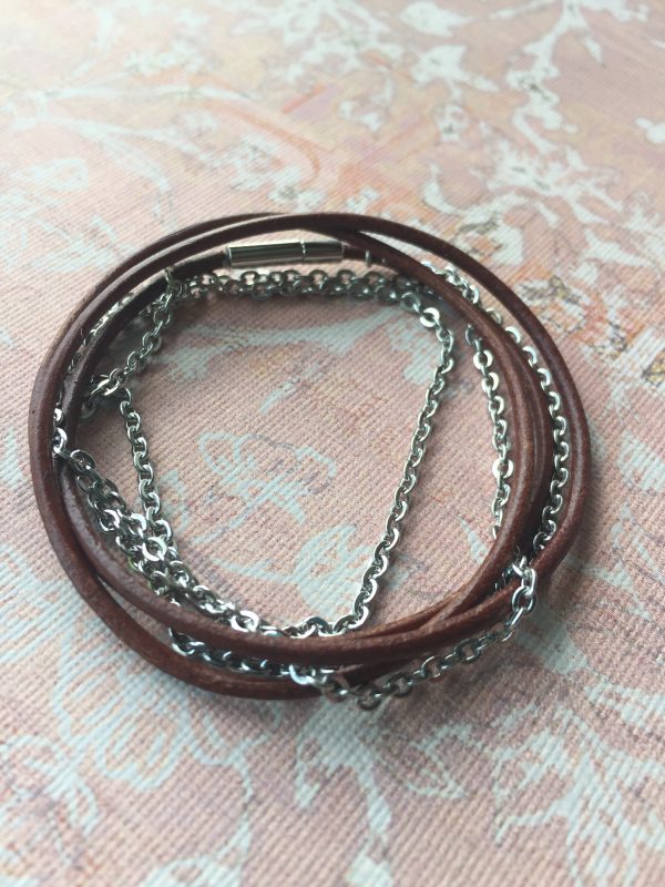 Sarasota Bradenton Chain and Leather Wrap Bracelet Or Necklace