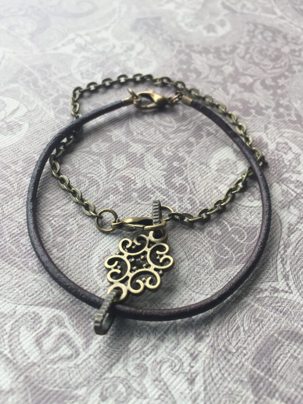 Sarasota Bradenton Chain and Leather Bracelet with Charm