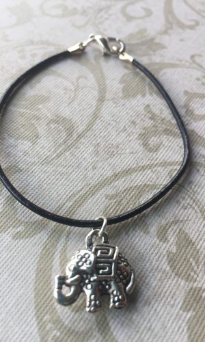 Sarasota Bradenton Black Leather Bracelet with Elephant Charm