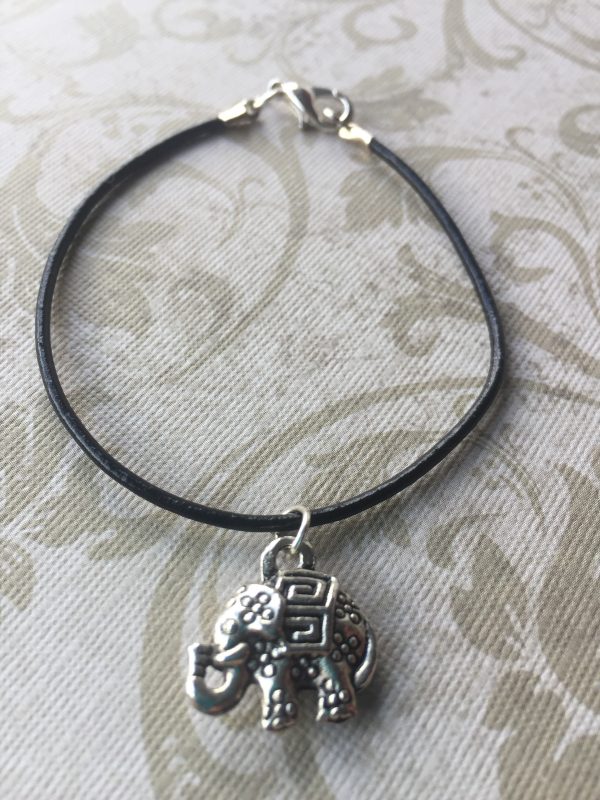 Sarasota Bradenton Black Leather Bracelet with Elephant Charm