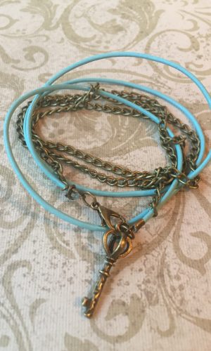 Sarasota Bradenton Turquoise Leather Wrap Bracelet with Key Charm