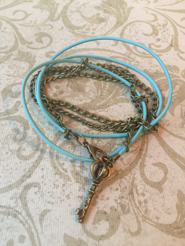 Sarasota Bradenton Turquoise Leather Wrap Bracelet with Key Charm