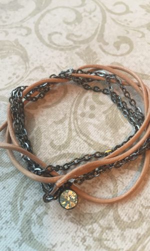 Sarasota Bradenton Tan Leather and Pewter Wrap Bracelet with Charm