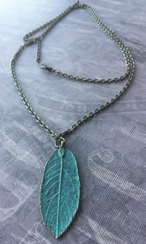 Sarasota Bradenton Turquoise Large Patina Leaf Necklace