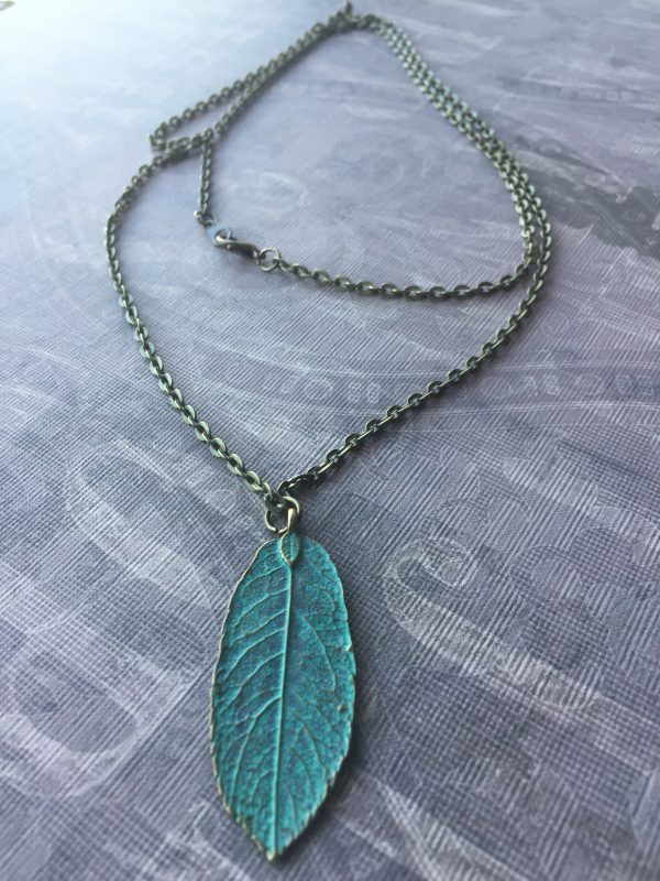 Sarasota Bradenton Turquoise Large Patina Leaf Necklace