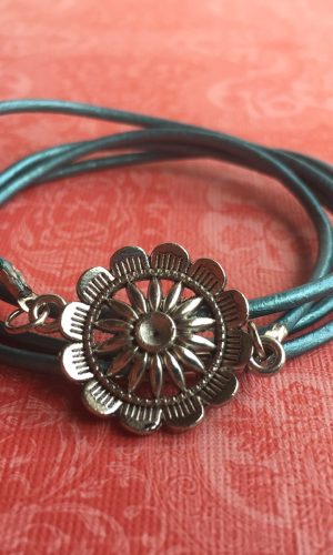 Metallic Turquoise Wrap with Flower Charm