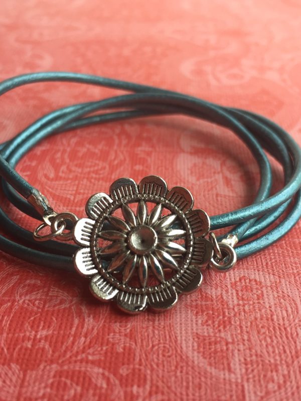 Metallic Turquoise Wrap with Flower Charm